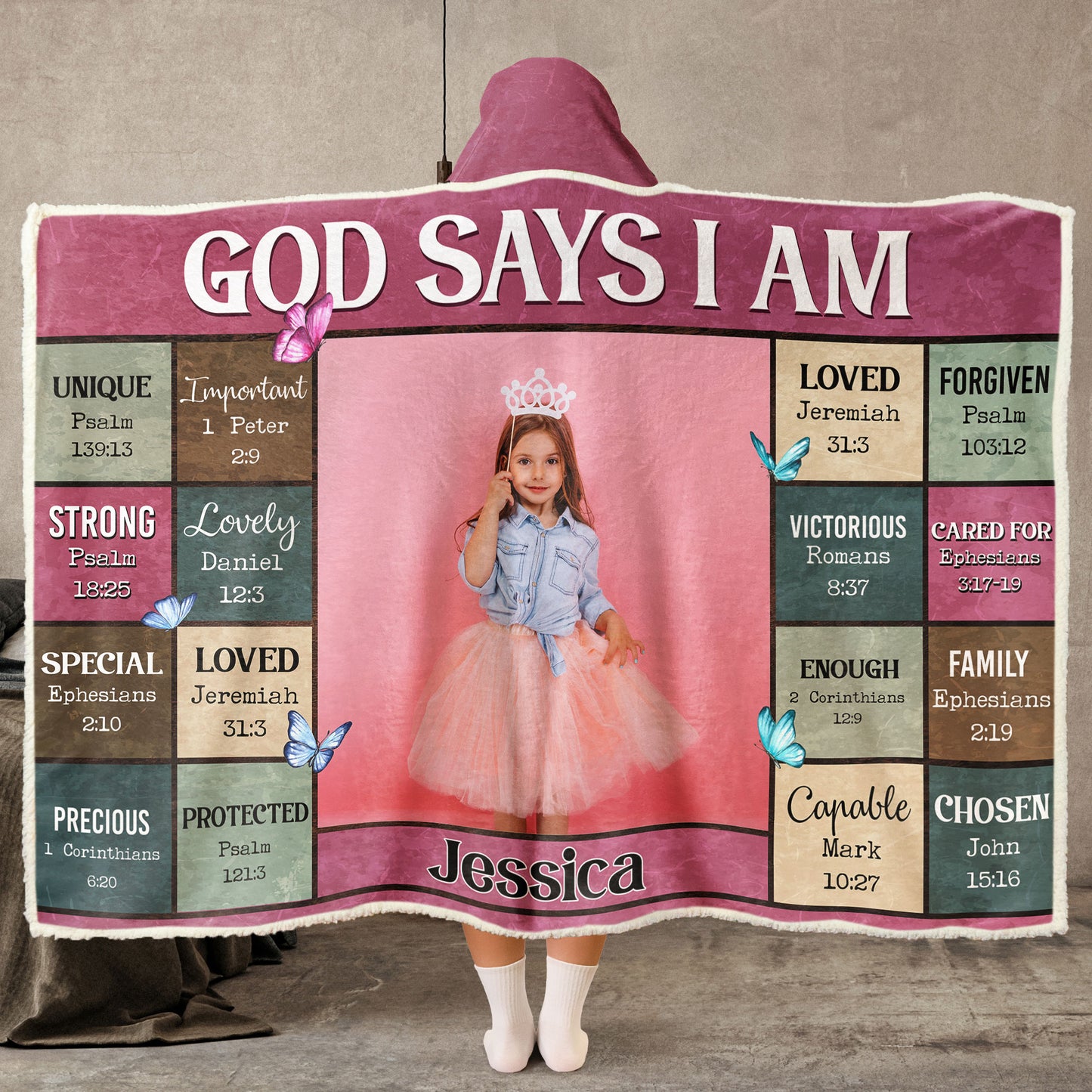 Kid Affirmation God Says I Am - Personalized Photo Wearable Blanket Hoodie