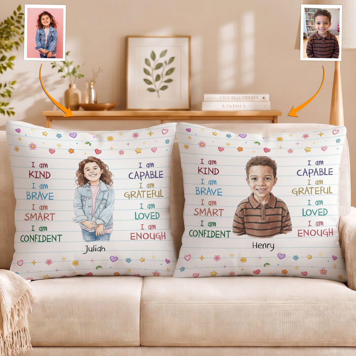Kid Affirmation Watercolor Style - Personalized Pillow
