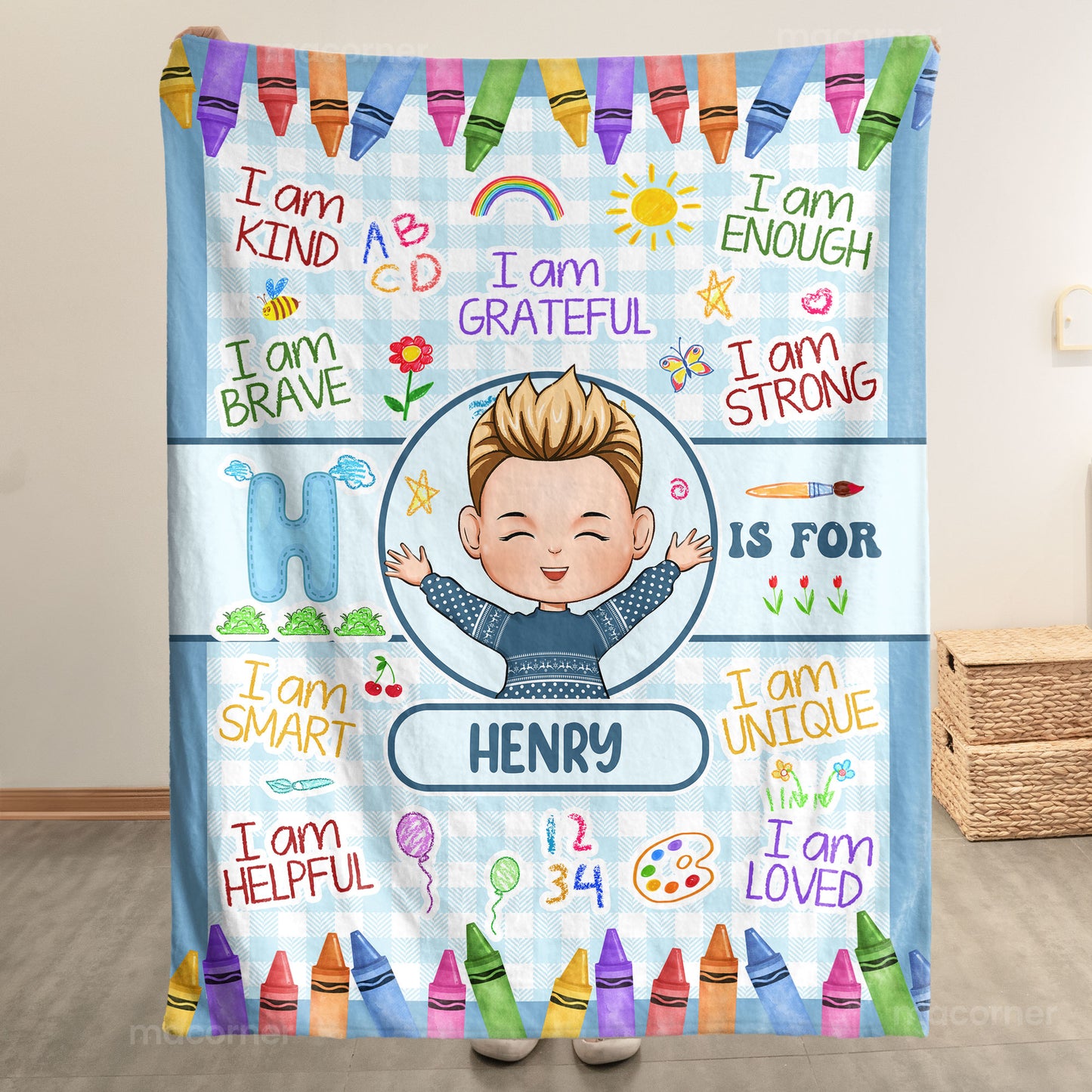 Kid Affirmations Blanket I Am Kind I Am Grateful - Personalized Blanket