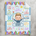 Kid Affirmations Blanket I Am Kind I Am Grateful - Personalized Blanket