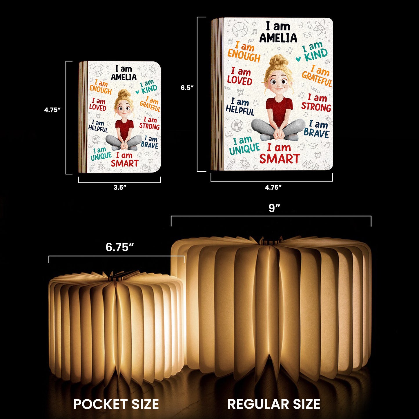 Kid Affirmations I Am Kind - Personalized Book Lamp