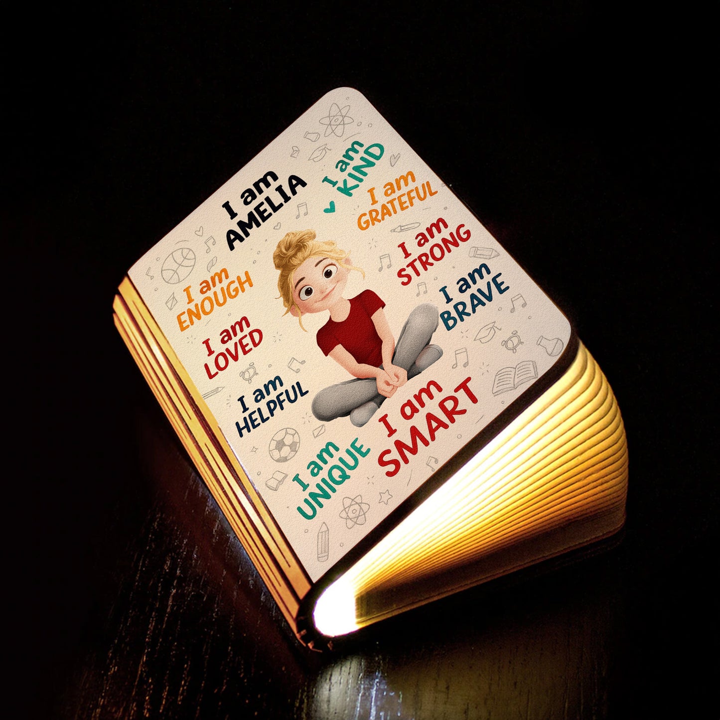 Kid Affirmations I Am Kind - Personalized Book Lamp