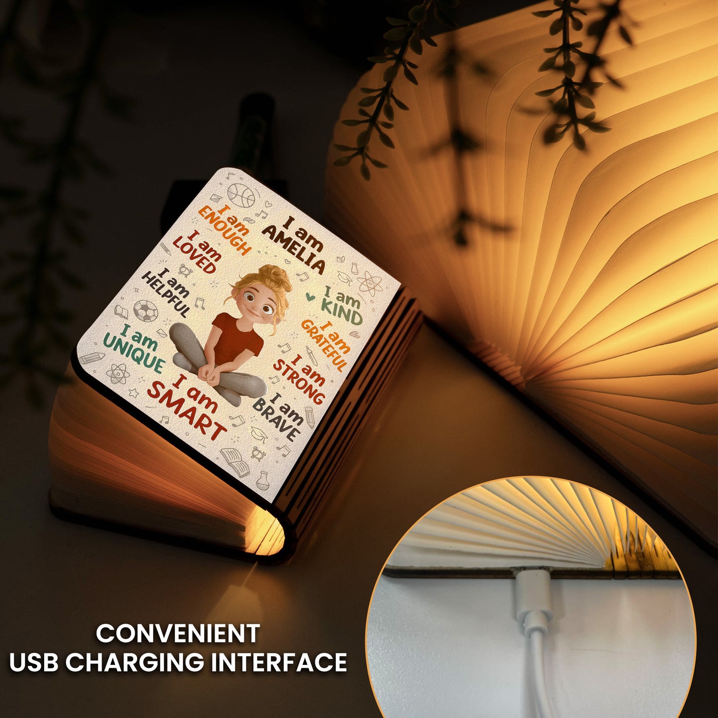 Kid Affirmations I Am Kind - Personalized Book Lamp