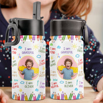 Kid Affirmations I Am Kind - Personalized Kids Water Bottle With Straw Lid
