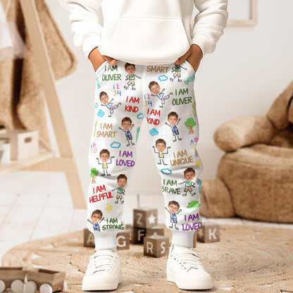 Kid Affirmations I Am Kind - Personalized Photo Sweatpants