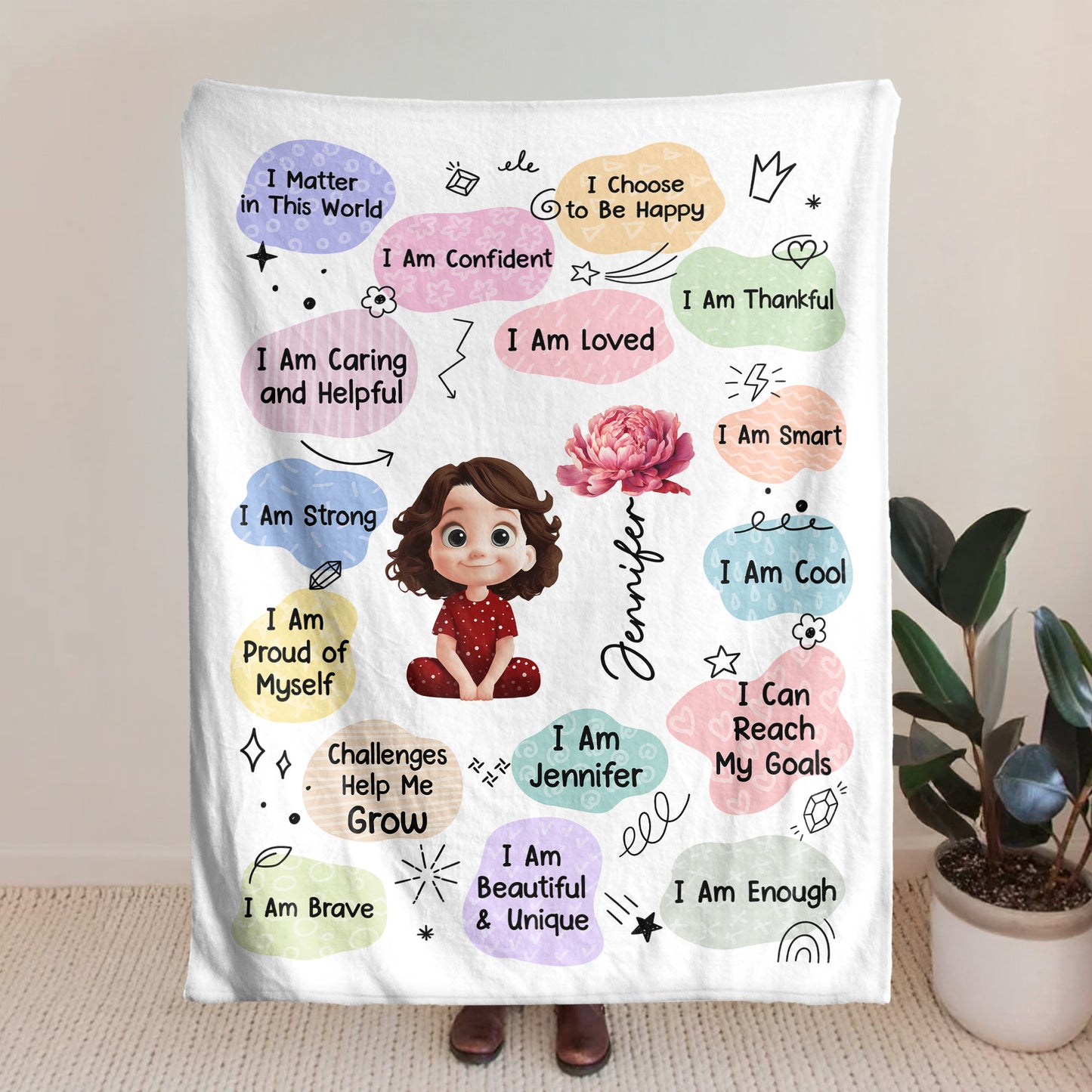 Kid Birth Flower Affirmation - Personalized Blanket