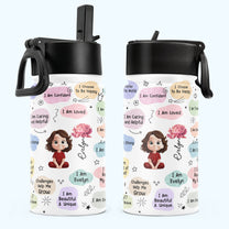 Kid Birth Flower Affirmation - Personalized Kids Water Bottle With Straw Lid