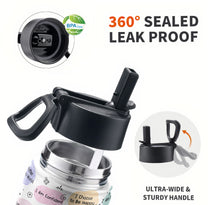 Kid Birth Flower Affirmation - Personalized Kids Water Bottle With Straw Lid