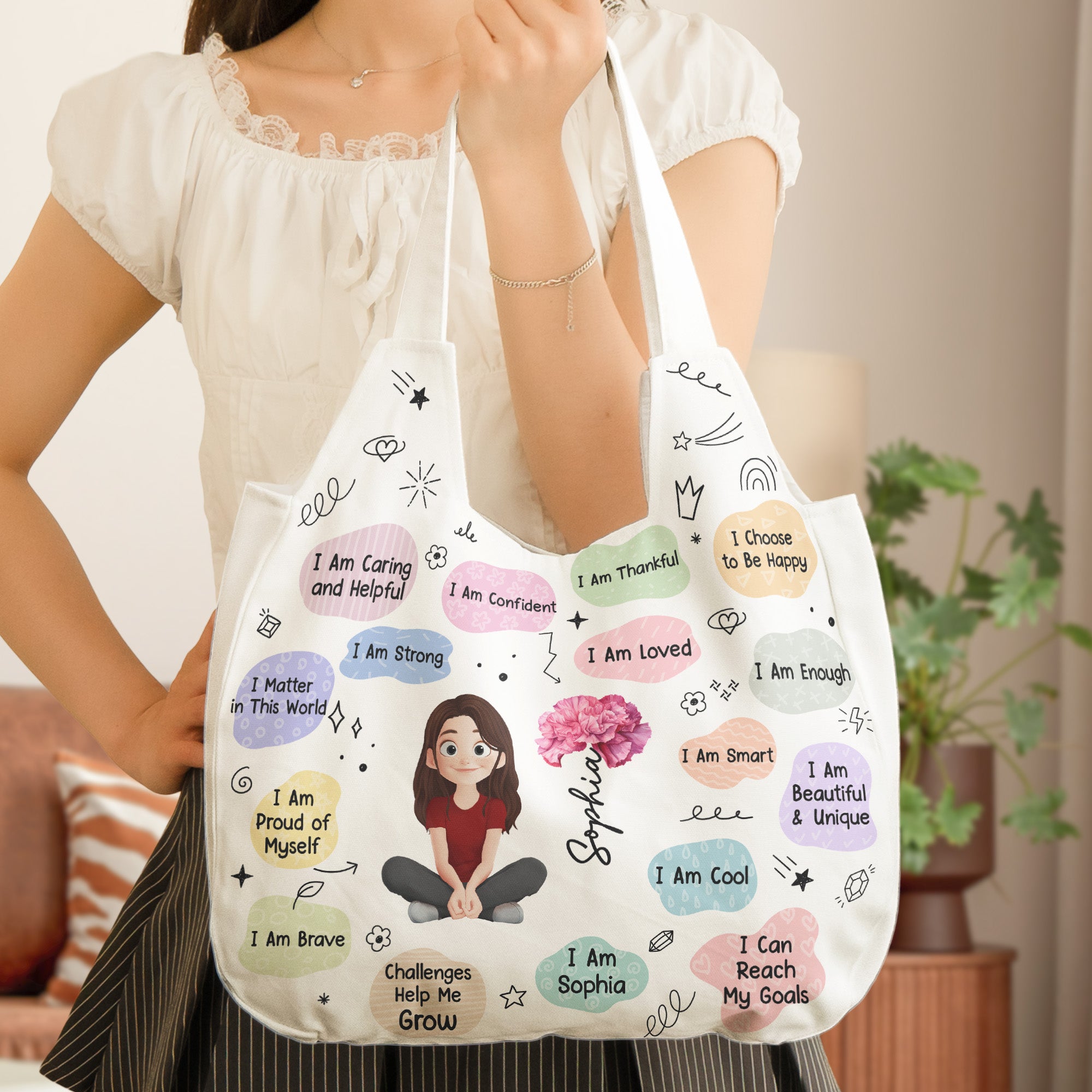 Kid Birth Flower Affirmation - Personalized Round Tote Bag