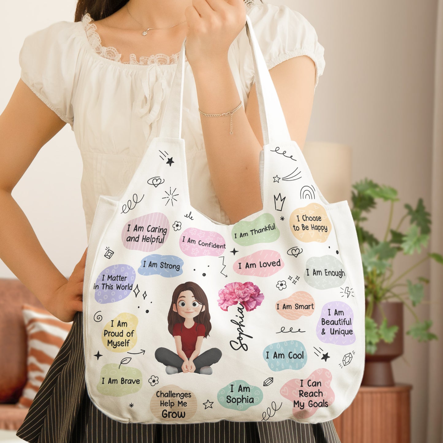 Kid Birth Flower Affirmation - Personalized Round Tote Bag