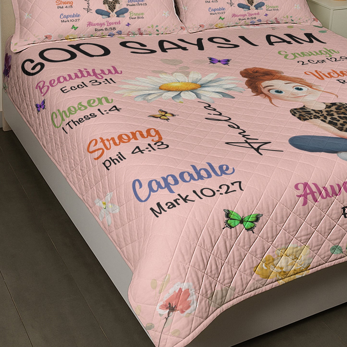 Kid Birth Flower God Says I Am - Custom Quilt Set