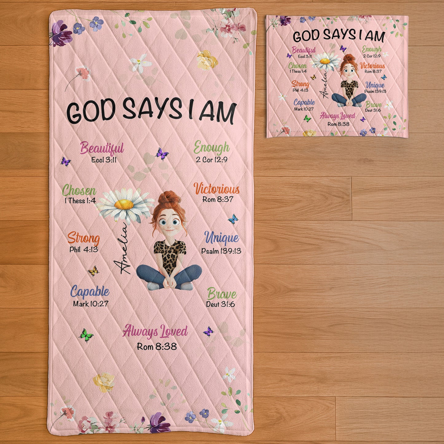 Kid Birth Flower God Says I Am - Custom Quilt Set
