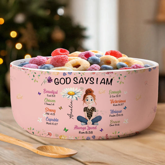 Kid Birth Flower God Says I Am - Personalized Ceramic Bowl