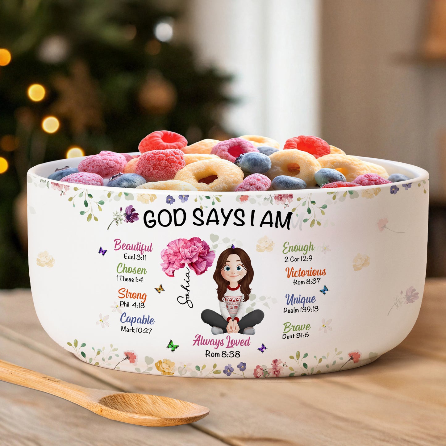 Kid Birth Flower God Says I Am - Personalized Ceramic Bowl