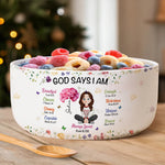 Kid Birth Flower God Says I Am - Personalized Ceramic Bowl