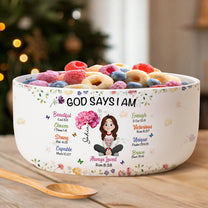 Kid Birth Flower God Says I Am - Personalized Ceramic Bowl