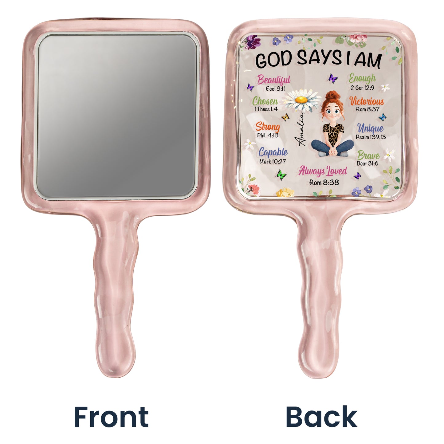 Kid Birth Flower God Says I Am - Personalized Handheld Mirror