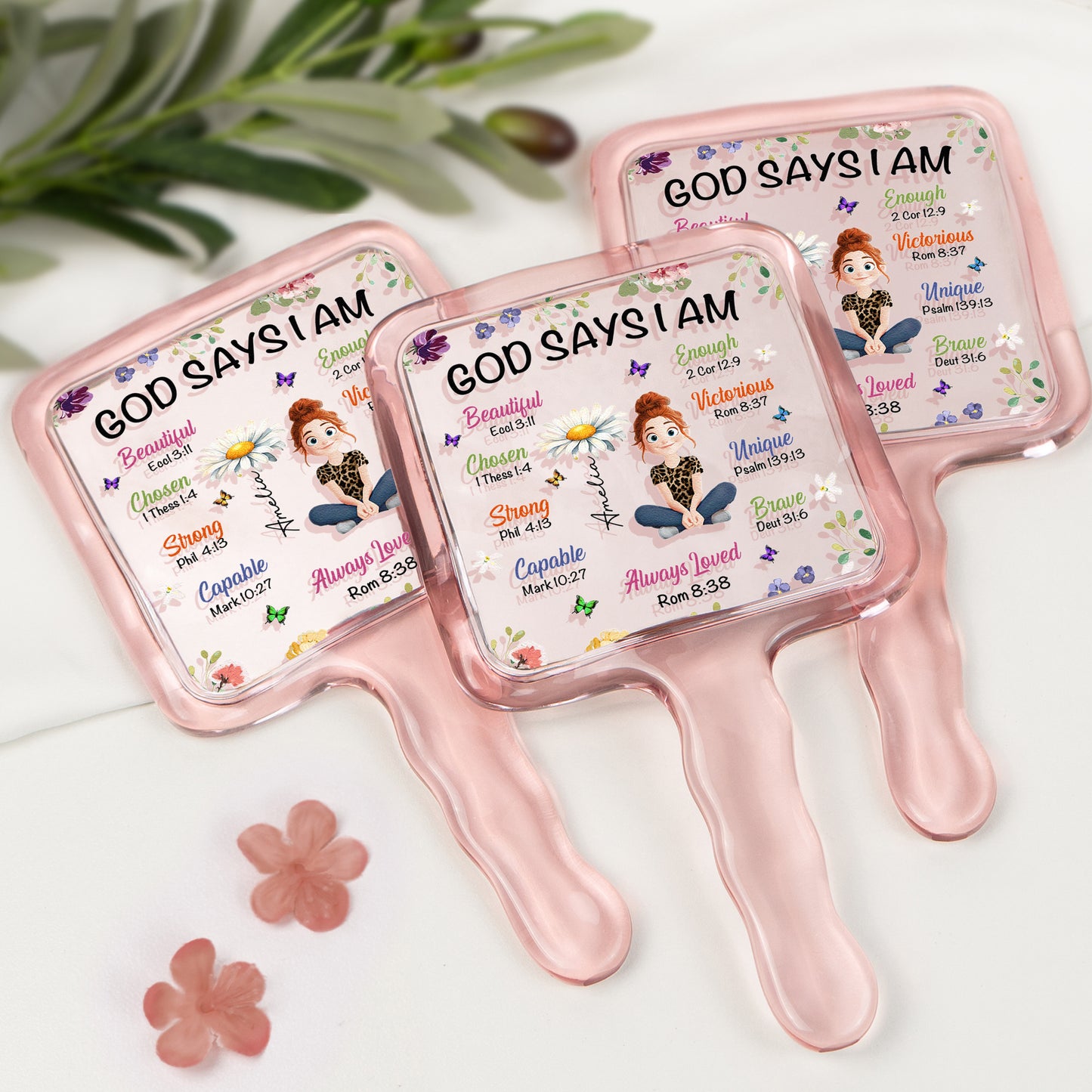 Kid Birth Flower God Says I Am - Personalized Handheld Mirror