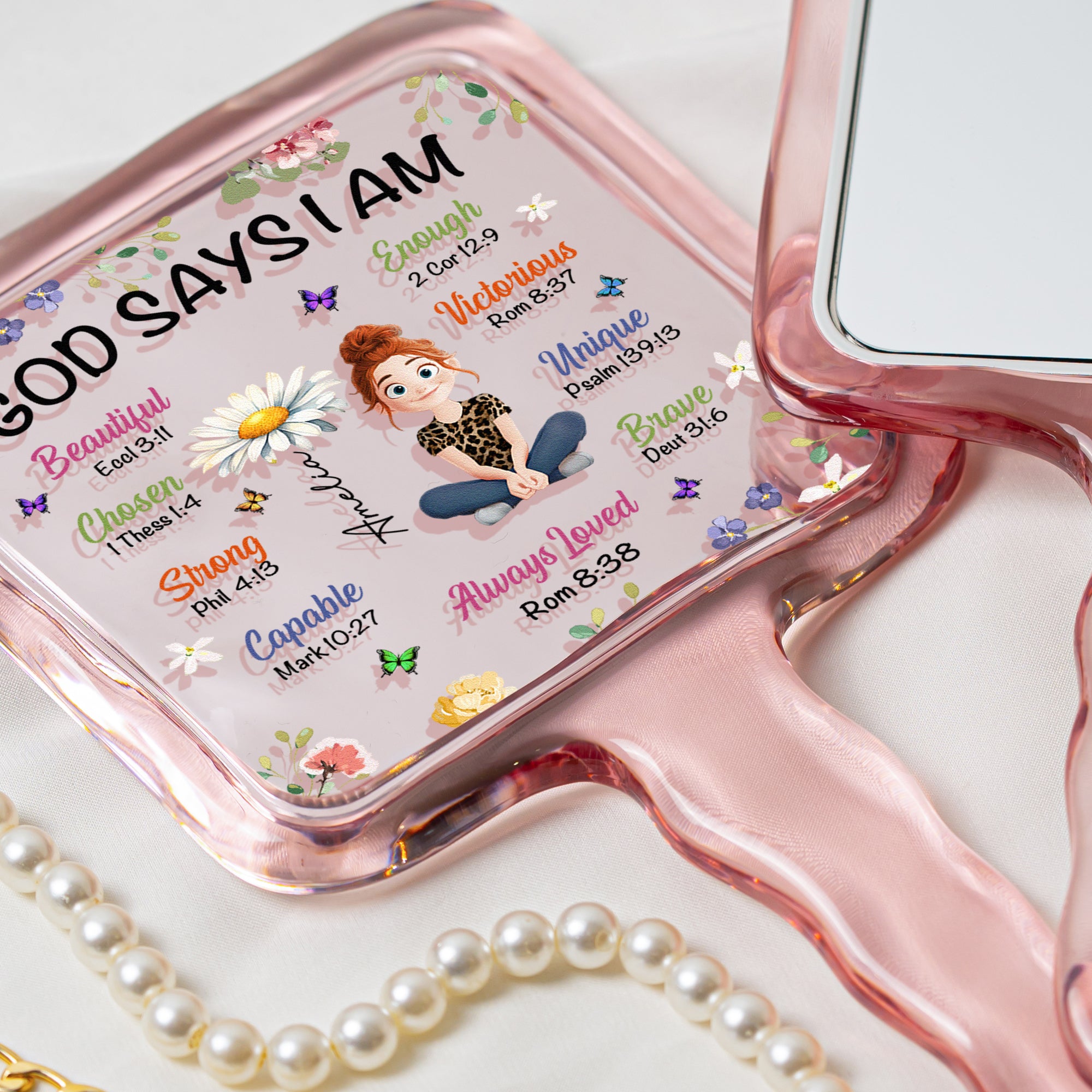 Kid Birth Flower God Says I Am - Personalized Handheld Mirror