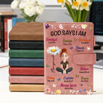 Kid Birth Flower God Says I Am - Personalized Leather Prayer Journal