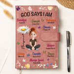 Kid Birth Flower God Says I Am - Personalized Leather Prayer Journal
