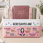 Kid Birth Flower God Says I Am - Personalized Storage Basket