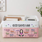Kid Birth Flower God Says I Am - Personalized Storage Basket