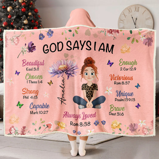 Kid Birth Flower God Says I Am - Personalized Wearable Blanket Hoodie