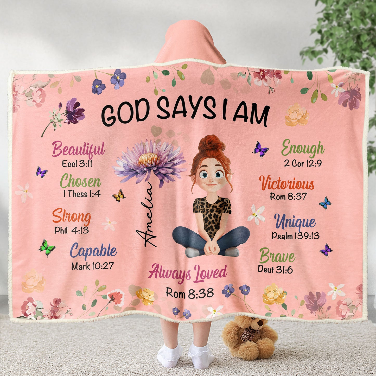 Kid Birth Flower God Says I Am - Personalized Wearable Blanket Hoodie