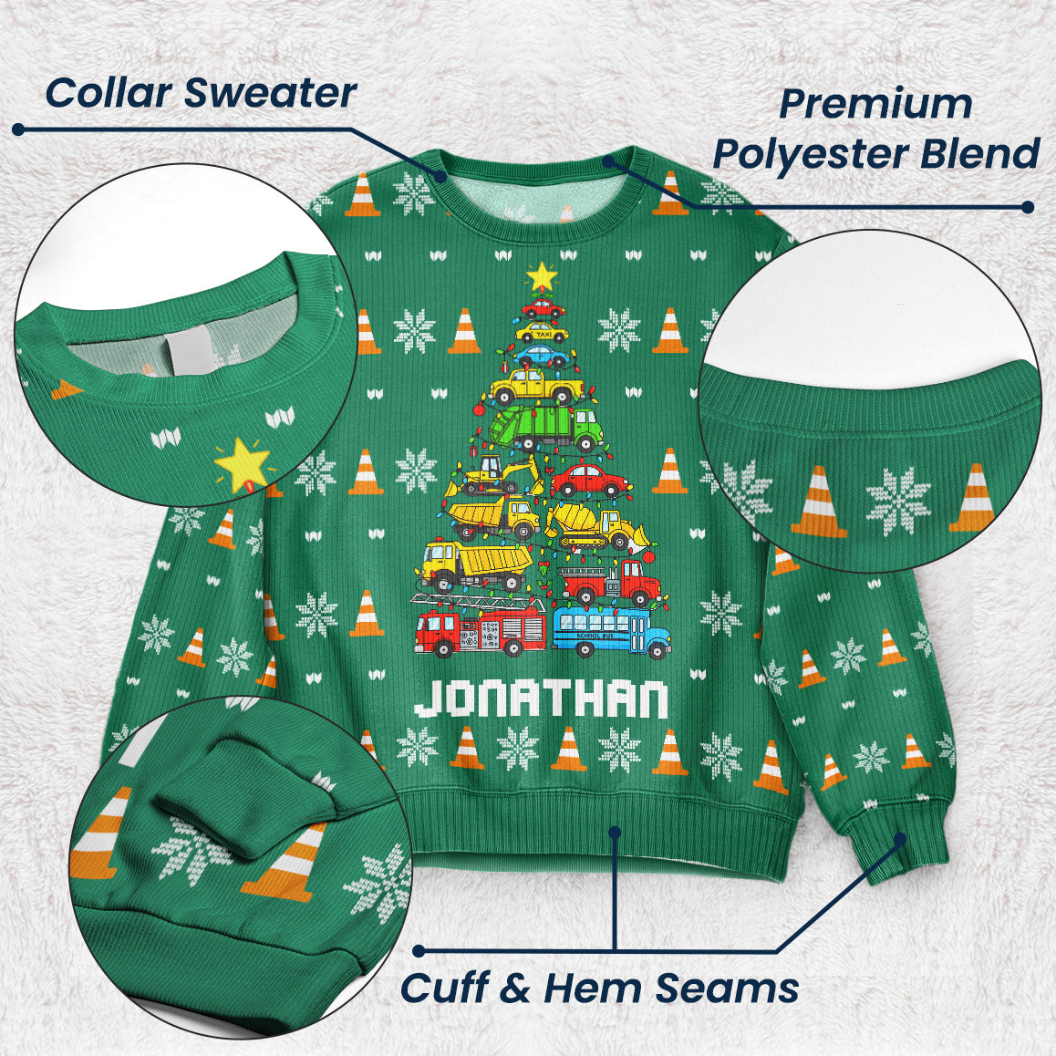 Kid Christmas Tree Construction And Dinosaur - Personalized Ugly Sweater
