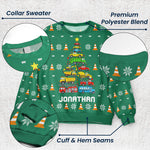 Kid Christmas Tree Construction And Dinosaur - Personalized Ugly Sweater