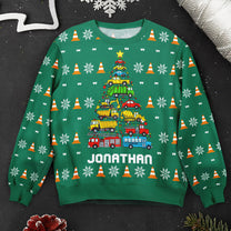 Kid Christmas Tree Construction And Dinosaur - Personalized Ugly Sweater