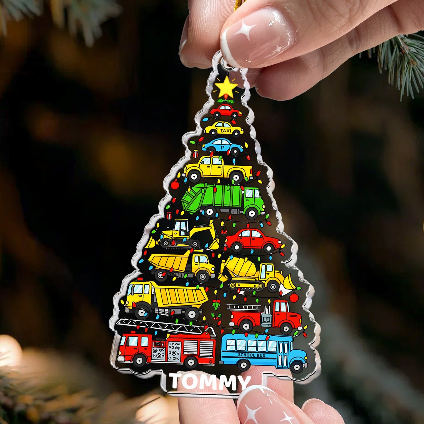 Kid Construction Dinosaur Unicorn Mermaid Christmas Tree - Personalized Acrylic Ornament