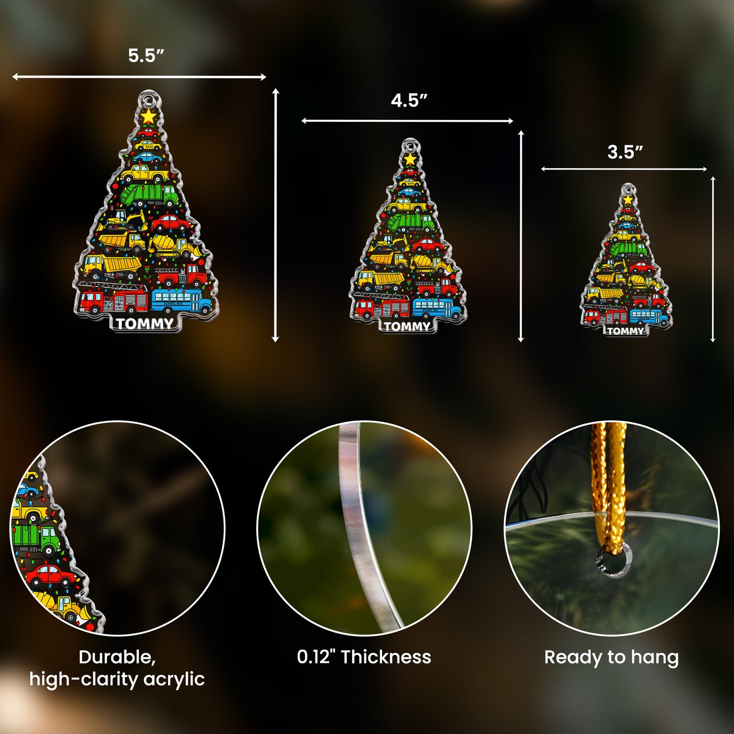 Kid Construction Dinosaur Unicorn Mermaid Christmas Tree - Personalized Acrylic Ornament