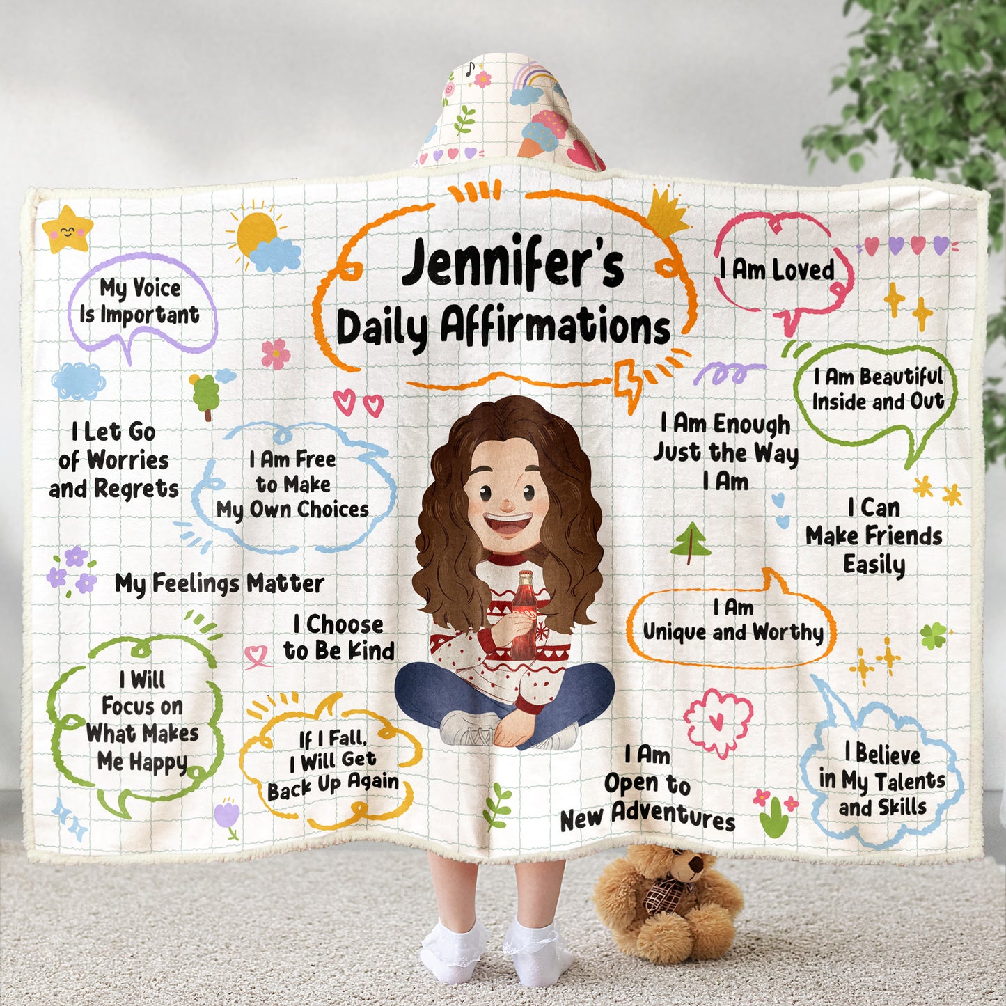 Kid Daily Affirmation - Personalized Wearable Blanket Hoodie
