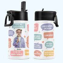 Kid Daily Affirmations - Personalized Photo Kids Water Bottle With Straw Lid