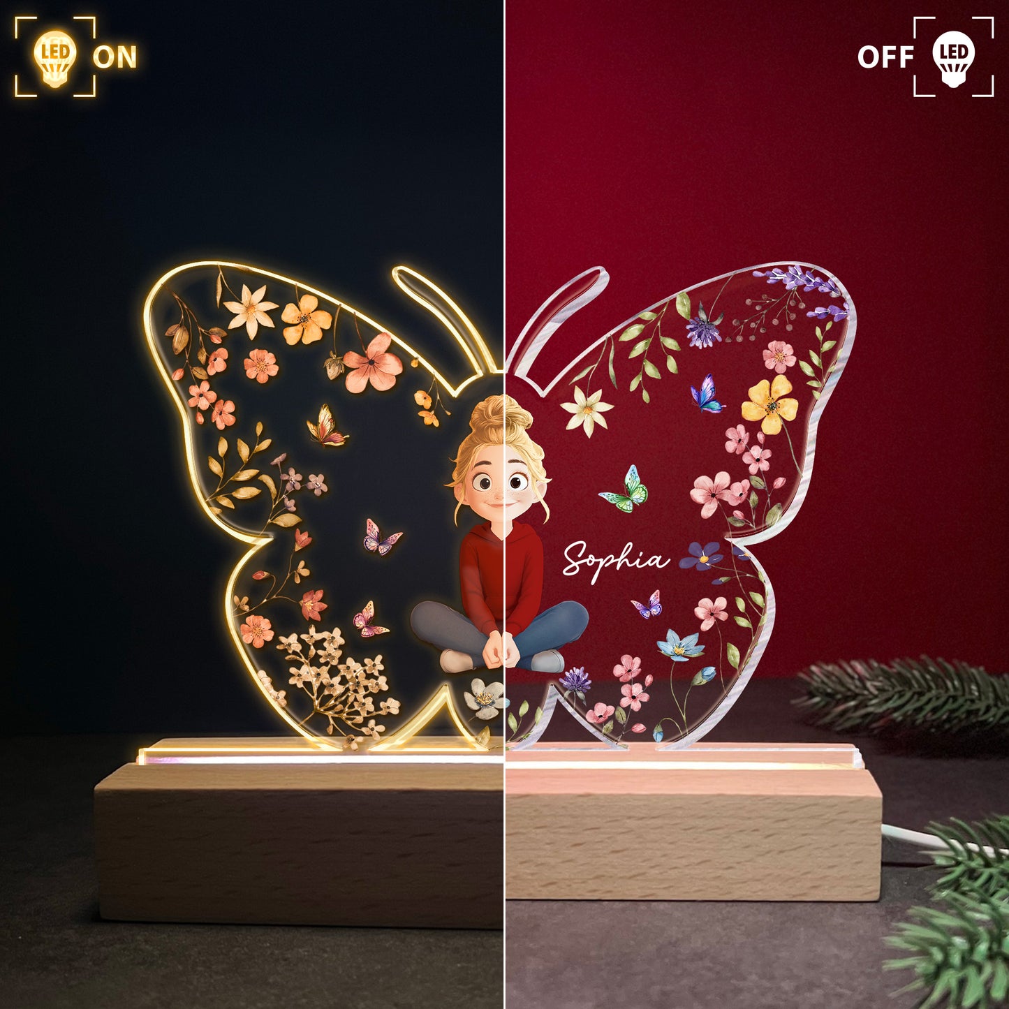 Kid Floral Butterfly - Personalized LED Light