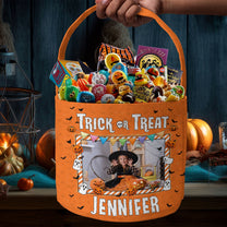 Kid Halloween Trick Or Treat Bag - Personalized Photo Halloween Spooky Basket