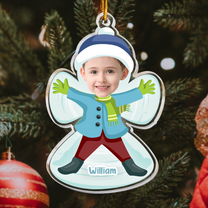 Kid Making Snow Angels Christmas - Personalized Acrylic Photo Ornament