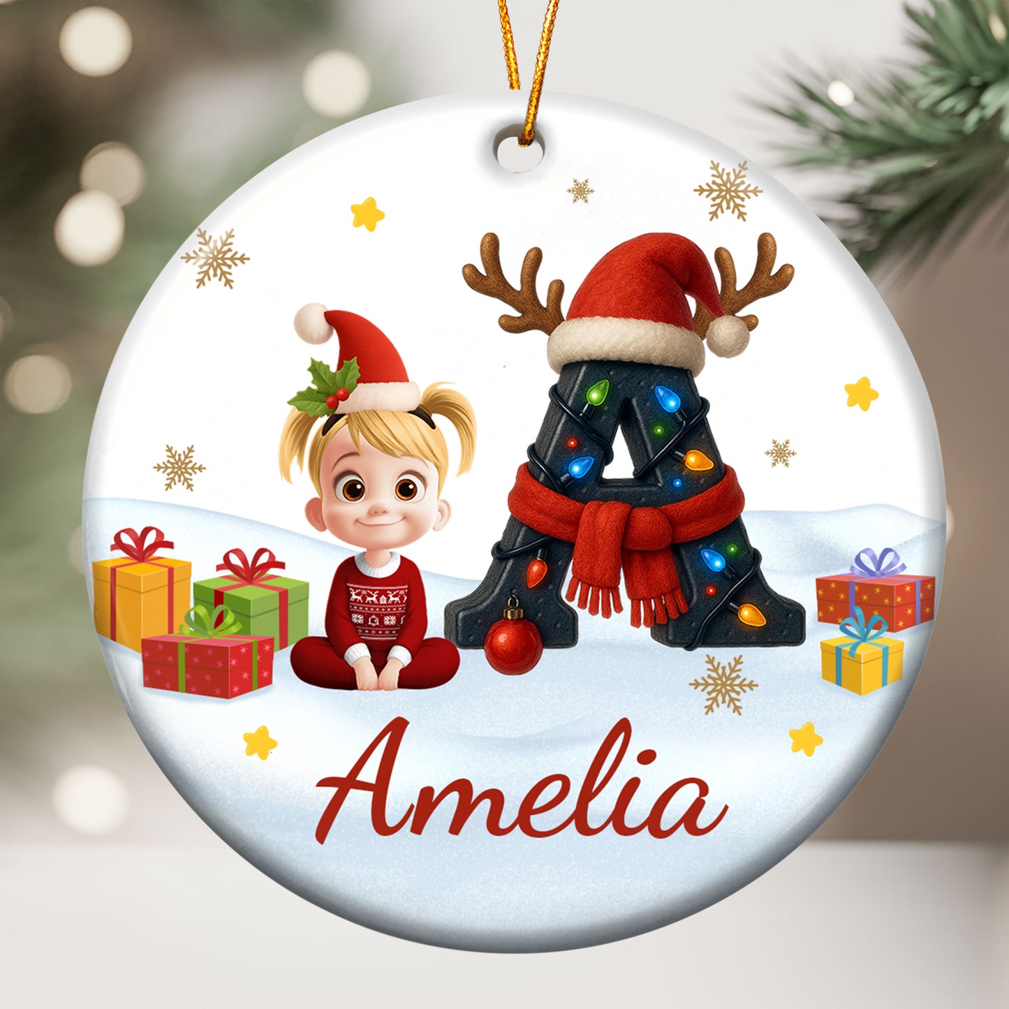 Kid Name Christmas Alphabet - Personalized Ceramic Ornament