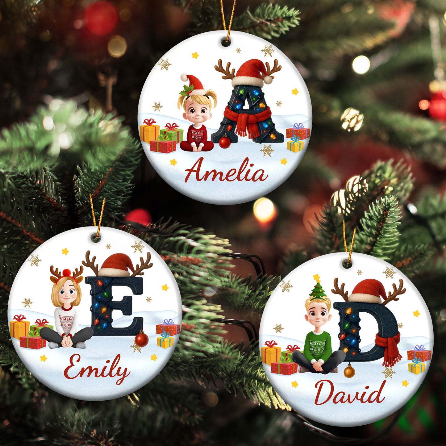 Kid Name Christmas Alphabet - Personalized Ceramic Ornament