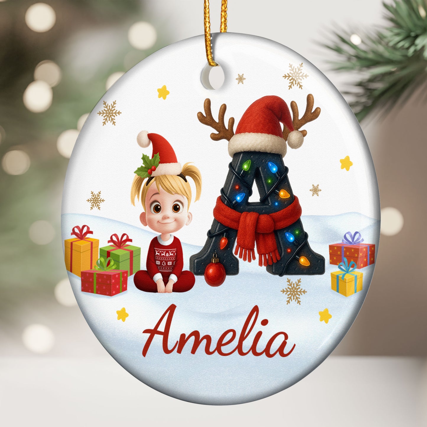 Kid Name Christmas Alphabet - Personalized Ceramic Ornament