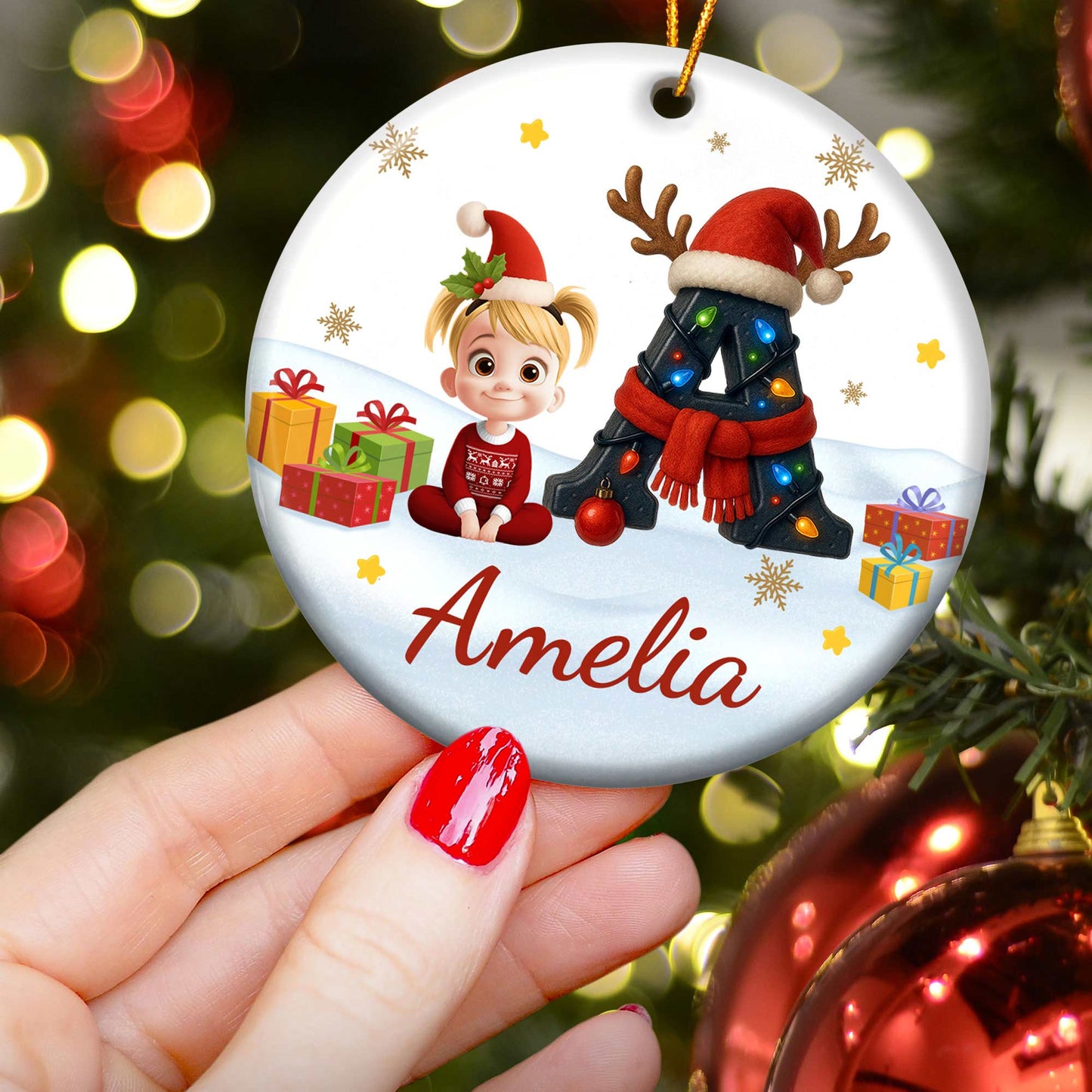 Kid Name Christmas Alphabet - Personalized Ceramic Ornament