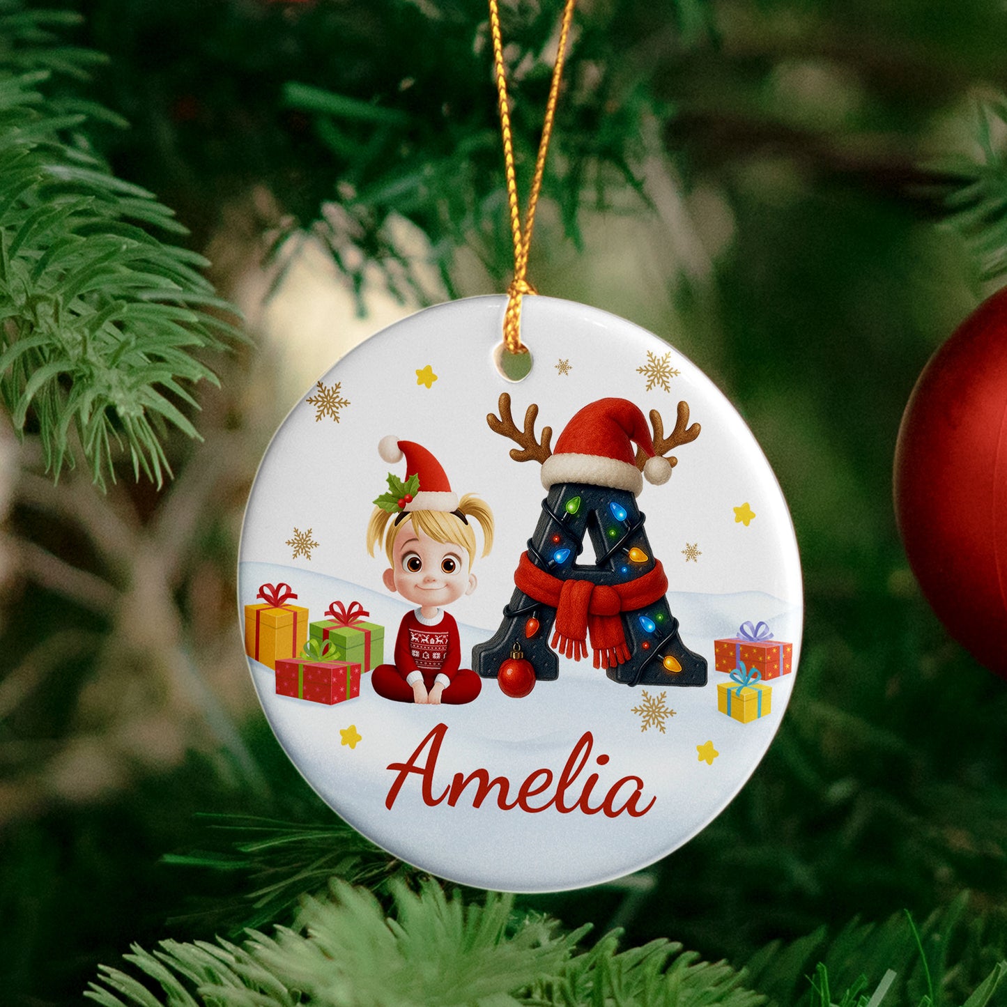 Kid Name Christmas Alphabet - Personalized Ceramic Ornament