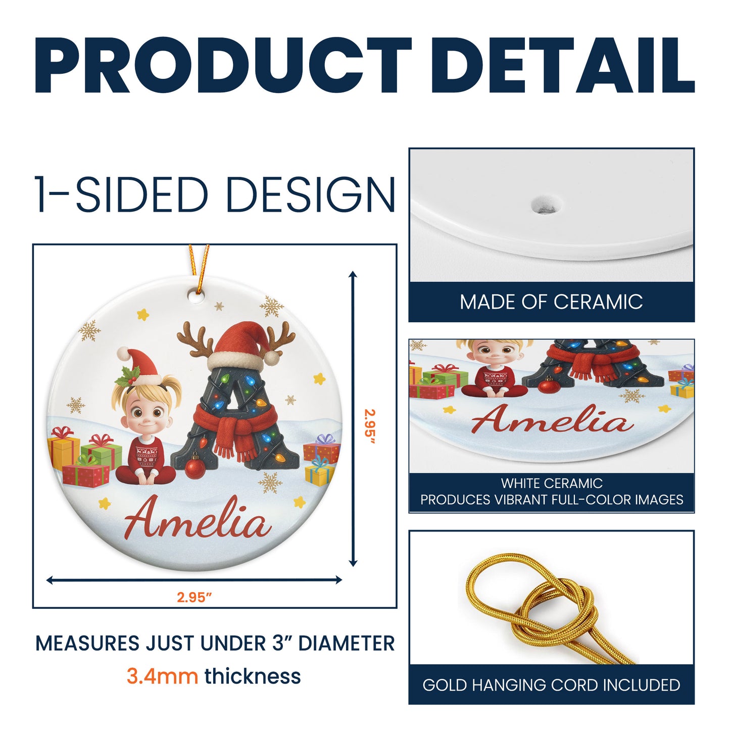 Kid Name Christmas Alphabet - Personalized Ceramic Ornament