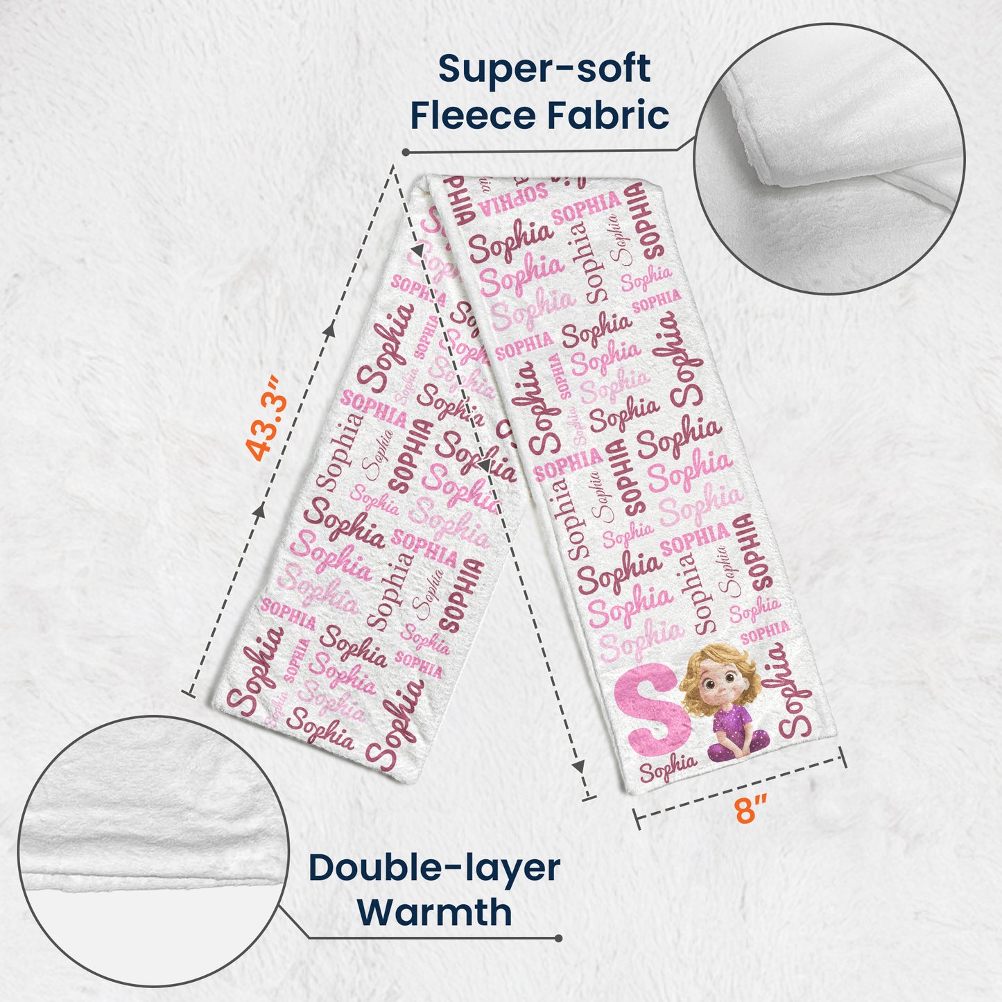 Kid Name Pattern - Personalized Kid's Fleece Scarf