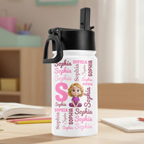 Kid Name Pattern - Personalized Kids Water Bottle With Straw Lid