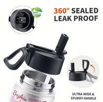 Kid Name Pattern - Personalized Kids Water Bottle With Straw Lid