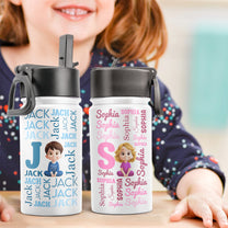 Kid Name Pattern - Personalized Kids Water Bottle With Straw Lid