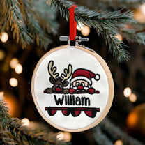 Kid Name Santa And Reindeer - Personalized Embroidered Ornament